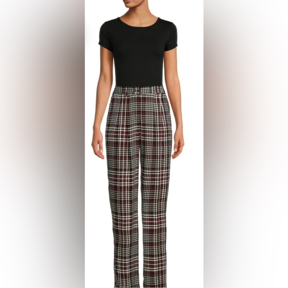 NO BOUNDARIES LADIES HIGH RISE STRETCH FLARE LEG PLAID PANTS SIZE XL (15-17)